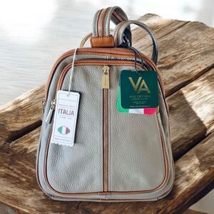 NWT Gorgeous Valentina Tan Italian Genuine Leather Convertible Sling Backpack Ba